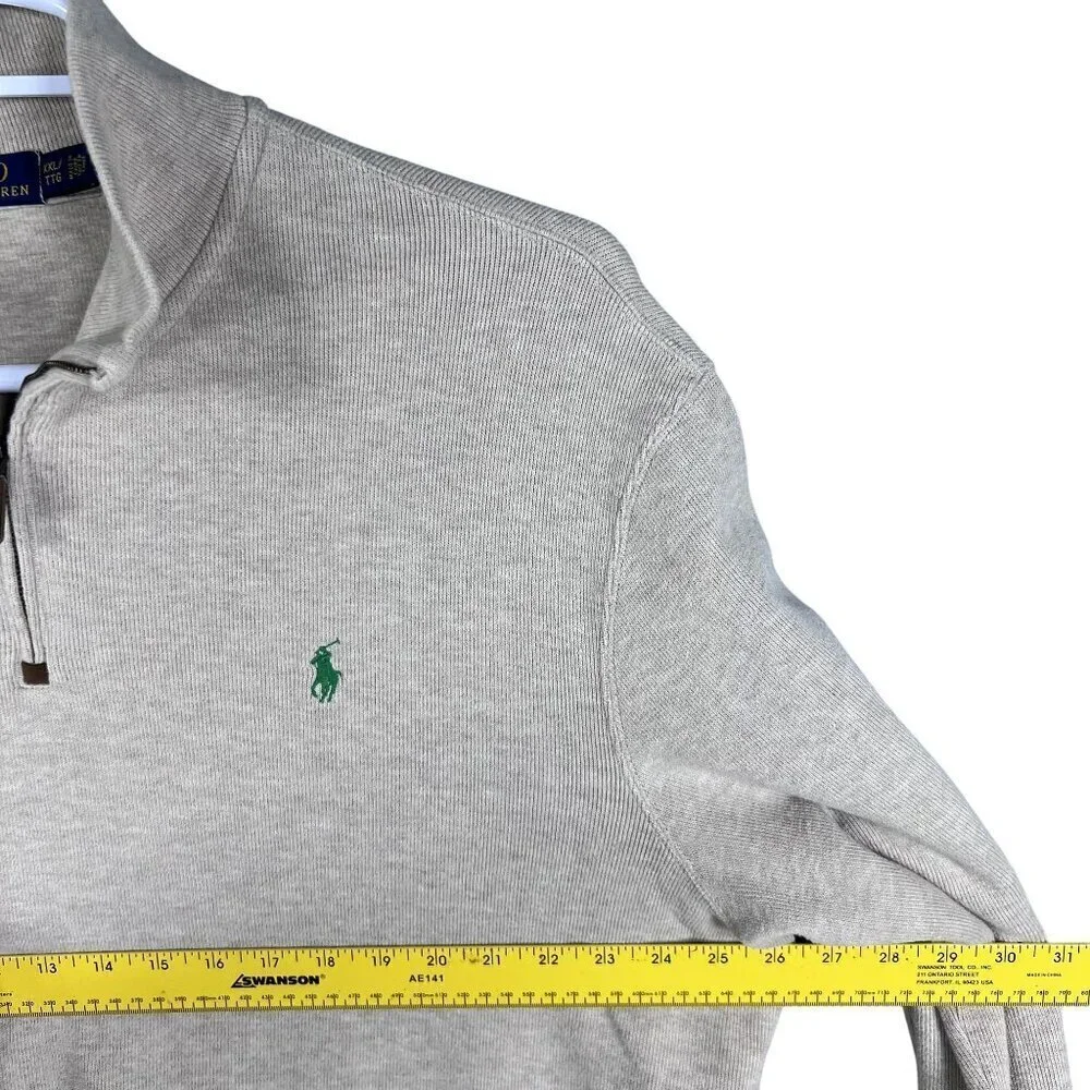 Polo Ralph Lauren Mens XXL Tan Rib Mockneck 1/4 Zip Pullover Old Money Timeless